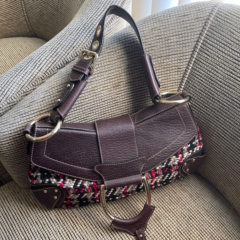 Dolce & Gabbana D-ring Leather/knitted shoulder bag/ handbag/ Hobo Bag